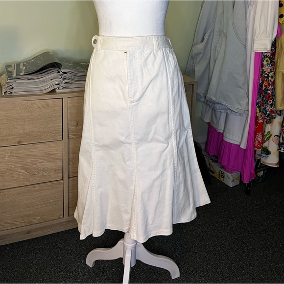 RALPH LAUREN White Jean Denim A-Line Circle Flare Knee-Length Cotton Skirt M-L - Picture 13 of 16